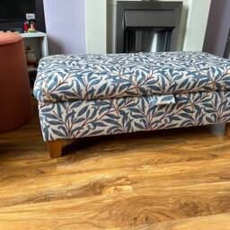 Hand Made Storage Footstool in William Morris Bough Azure/Crimson/Sage Tapestry Fabric - thumbnail 3