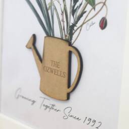 Personalized Birth Flower Family Print Engraved Wooden Watering Can Keepsake - thumbnail 2