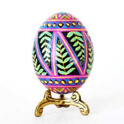Ukrainian Easter Pysanka, Green Fern Pattern Batik Egg Ornament - thumbnail 1