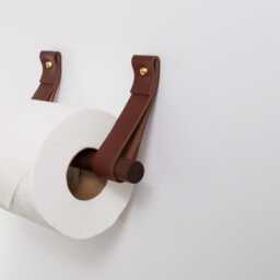 Leather Toilet Paper Holder Kit With Wood Dowel Walnut Or Birch Simple Loo Roll Holder Minimalist Leather Strap Hooks Rustic Bathroom Decor - thumbnail 4