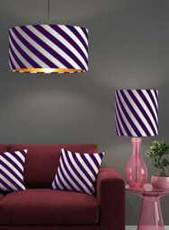 Handmade By Order Plum Purple White Diagonal Strips Lining Print On Velvet Drum Lamp Shade Pendant Light All Shapes & Sizes