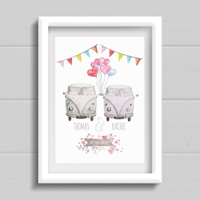 Anniversary Or Wedding Campervan Gift, Gift For Boyfriend, Girlfriend, Finance, Husband, Wife Partner. Personalised Print - image 1