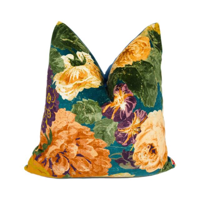 Sanderson - Very Rose & Peony Velvet Floral Cushion Cover Kingfisher/Rowan Berry Pillow Throw Stunning - image 1