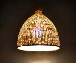 Natural Bamboo Bell Pendant Light - Woven Lamp Shade - thumbnail 1