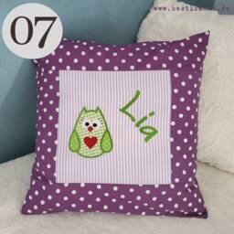 Embroidered Pillow Owl + Name //Lilac// 40x40 Pillowcase Gift Cuddly Cuddle Name - thumbnail 3