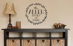 Vinyl Wall Decal-Family Name & Est. Date - Laurel Wreath - Wedding Gift - Initial - Monogram - Family Name - Entryway Decor - Home Decor - thumbnail 1