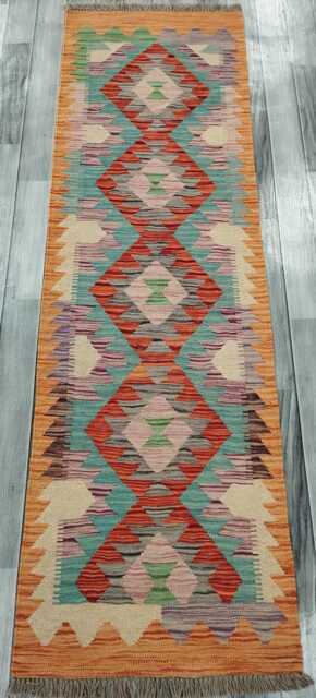 Classic Runner Rug, Handmade Artisan Afghan Turkish Scandinavian Navajo Bohemian Wool Flatweave Multicolour Kilim Rug 201x60 cm - image 1