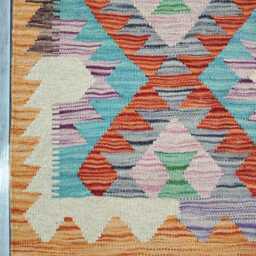 Classic Runner Rug, Handmade Artisan Afghan Turkish Scandinavian Navajo Bohemian Wool Flatweave Multicolour Kilim Rug 201x60 cm - thumbnail 4