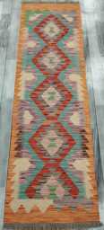 Classic Runner Rug, Handmade Artisan Afghan Turkish Scandinavian Navajo Bohemian Wool Flatweave Multicolour Kilim Rug 201x60 cm - thumbnail 1