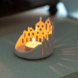 Cityscape Tea Light Holder, Handmade Candle Cozy Ambiance Unique Holiday Gift - thumbnail 3