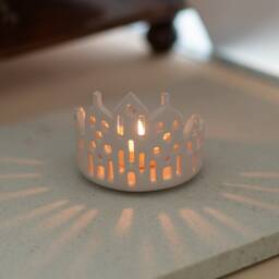 Cityscape Tea Light Holder, Handmade Candle Cozy Ambiance Unique Holiday Gift - thumbnail 2