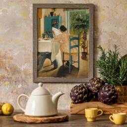 Woman At Breakfast Wall Art, Rustic Kitchen Painting, Reading Canvas, Victorian Decor, Fine Art Reproduction, Printable Digital - thumbnail 2