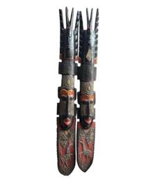 Tall African Fang Mask Set Hand Carved Tribal Wooden Wall Decor