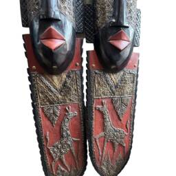 Tall African Fang Mask Set Hand Carved Tribal Wooden Wall Decor - thumbnail 3