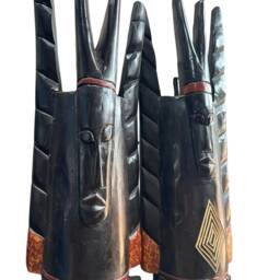 Tall African Fang Mask Set Hand Carved Tribal Wooden Wall Decor - thumbnail 4