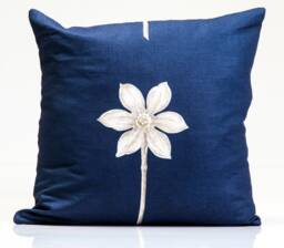 Sanderson Floral Pillow Cover, White Flower On Navy, Designer Throw - thumbnail 1