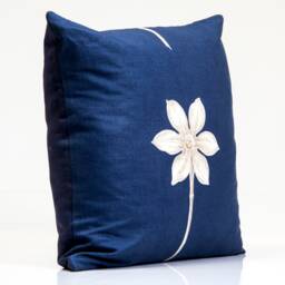 Sanderson Floral Pillow Cover, White Flower On Navy, Designer Throw - thumbnail 2