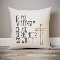 Easter Decor - So Will I Encouraging Gifts Scripture Christian Gift Surrender Pillow Home Cross - thumbnail 1