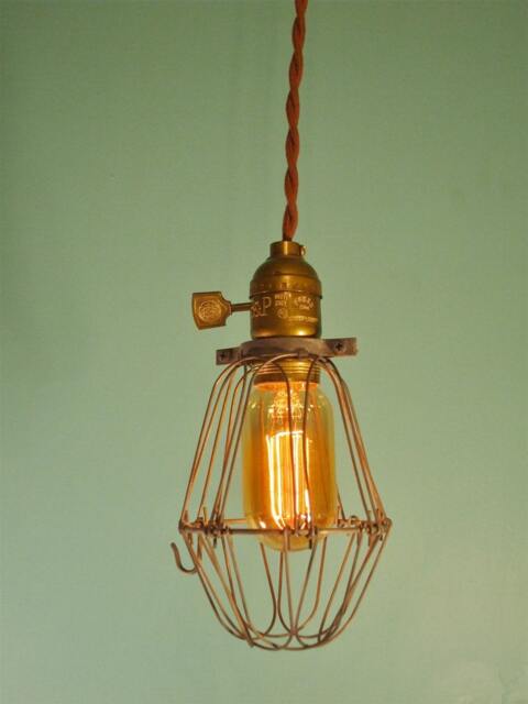 Vintage Antique Industrial Cage Light - Machine Age Minimalist Bare Bulb Pendant Lamp Lighting - image 1