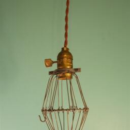 Vintage Antique Industrial Cage Light - Machine Age Minimalist Bare Bulb Pendant Lamp Lighting - thumbnail 2