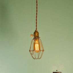Vintage Antique Industrial Cage Light - Machine Age Minimalist Bare Bulb Pendant Lamp Lighting - thumbnail 3