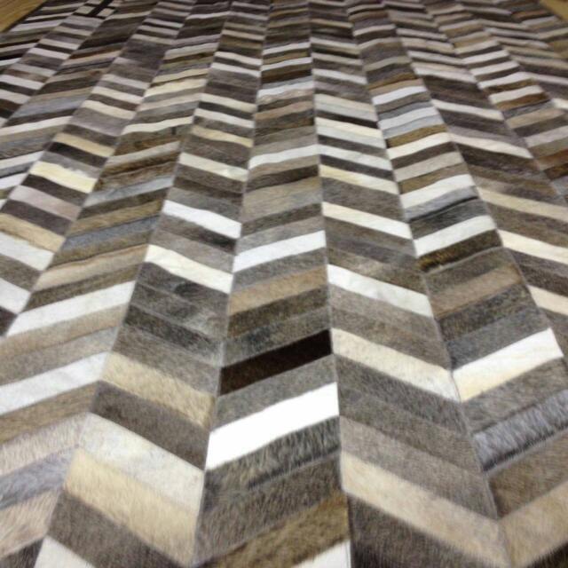 Patchwork Cowhide Rug - Free Shipping Chevron, Mix Of Light/Dark Greys, Browns & White/Creams. 5' X 7' - image 1
