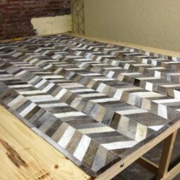 Patchwork Cowhide Rug - Free Shipping Chevron, Mix Of Light/Dark Greys, Browns & White/Creams. 5' X 7' - thumbnail 4