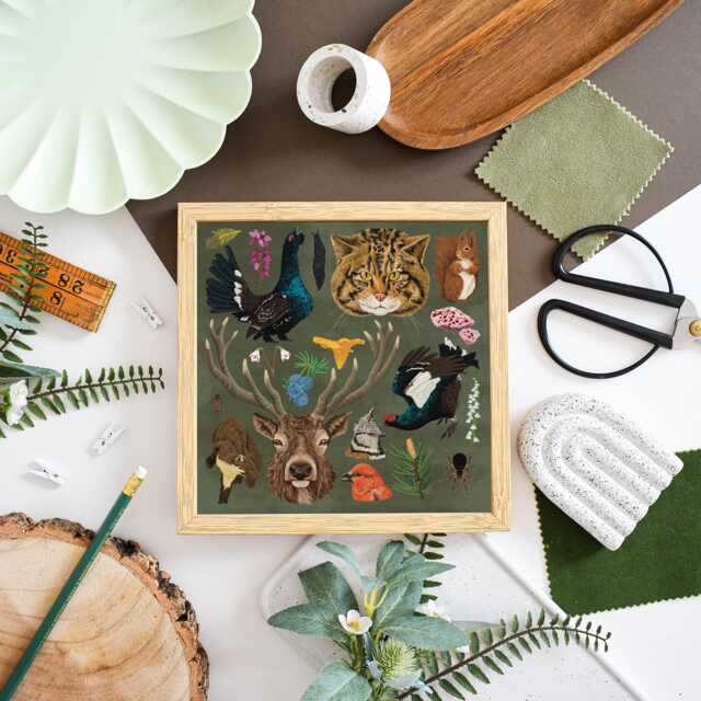 Caledonian Forest Wildlife Print - Scottish Art Nature Square Wall Decor Unique Home Gift