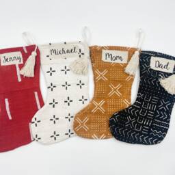 Christmas Decor, Mudcloth Stockings, Mud Cloth Farmhouse Personalized Boho Decor- Aesthetic Stockings - thumbnail 4