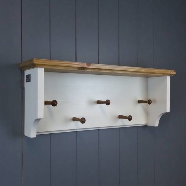 Coat Rack Shelf Wall Hat & Wood Peg Board Hall Kitchen Bathroom Or Bedroom Display Shelves - image 1