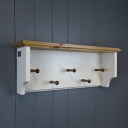 Coat Rack Shelf Wall Hat & Wood Peg Board Hall Kitchen Bathroom Or Bedroom Display Shelves - thumbnail 1