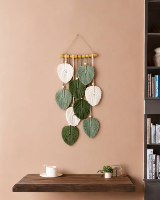 Boho Macrame Leaves, Leaf Wall Hanging, Home Decoration, Driftwood Macrame, Minimalist Decor, House Warming Gift, Nursery D??cor L40 - image 1