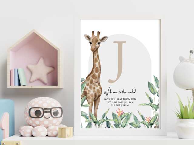 Newborn Safari - Baby Weight Personalised Print Nursery Custom Decor Gift Bespoke A5 A4 A3 Framed - image 1