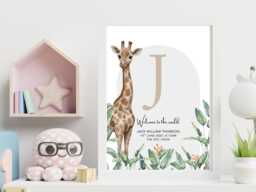 Newborn Safari - Baby Weight Personalised Print Nursery Custom Decor Gift Bespoke A5 A4 A3 Framed - thumbnail 1