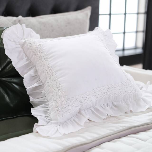 White Cotton Jacquard Pillow Cover Shabby Chic Ruffled Cushion Cover - image 1