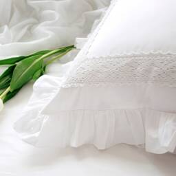White Cotton Jacquard Pillow Cover Shabby Chic Ruffled Cushion Cover - thumbnail 3