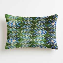 Green Blue Ikat Velvet Throw Pillow Cover - Silk Cushion With Tulip Pattern - thumbnail 2