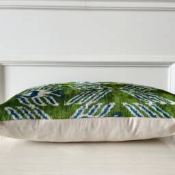 Green Blue Ikat Velvet Throw Pillow Cover - Silk Cushion With Tulip Pattern - thumbnail 3