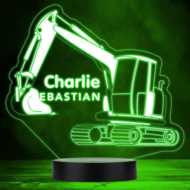 Digger Outline Kids Construction Builder Personalised Gift Rgb Led Night Light - Bedroom Lamp - image 1
