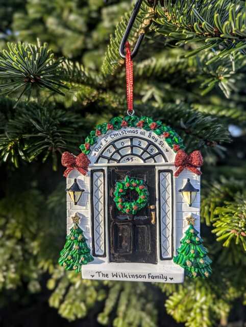 Personalised Black Front Door Christmas Tree Decoration Hanging Ornament First 1st Xmas in Our New Home House Bauble Neighbour Family Gift - image 1