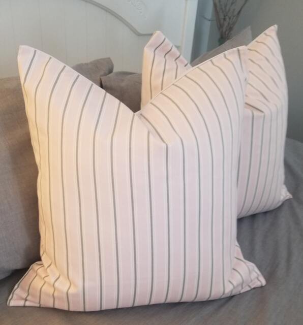 Farmhouse Decor.country Decor Pillows.home Decor.nursery Pillows.slip Covers.stripe Pillow Covers.grey.pink.white.pillows - image 1