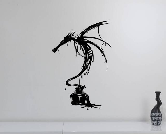 Inky Dragon Wall Decal Vinyl Sticker Ancient Mythical Animal Fantasy Monster Art Home Room Bedroom Medieval Decor Gift Poster Dn1 - image 1