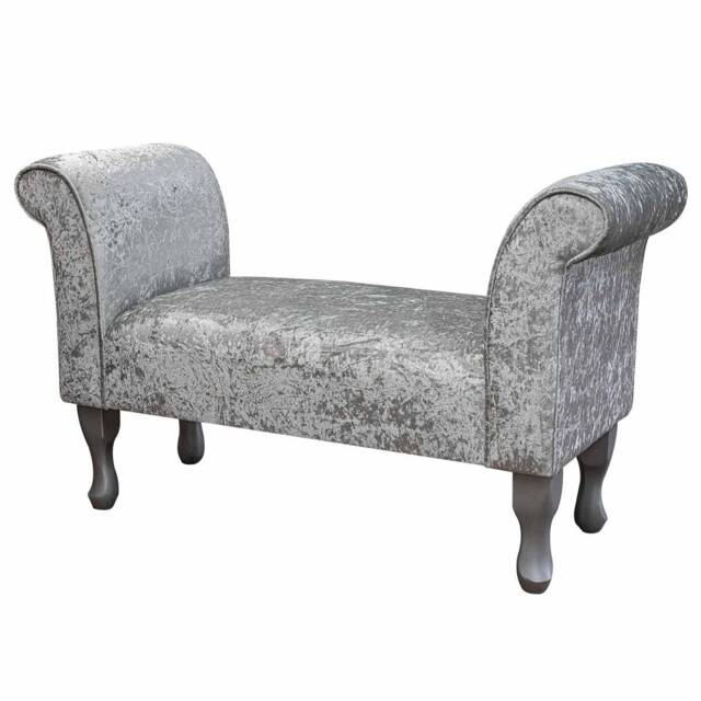 Silver Crushed Velvet Small Window Seat - Bed End Bench Handmade in Britain - image 1