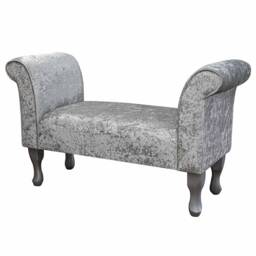 Silver Crushed Velvet Small Window Seat - Bed End Bench Handmade in Britain - thumbnail 1