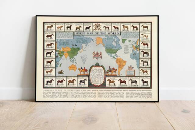 1938 Horse Map Of The World Vintage Style Wall Art - image 1