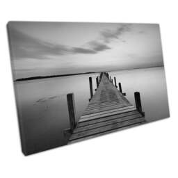 Jetty Sunset Landscape Print - Minimalist Black White Wall Art For Home Or Office Ready To Hang - thumbnail 1