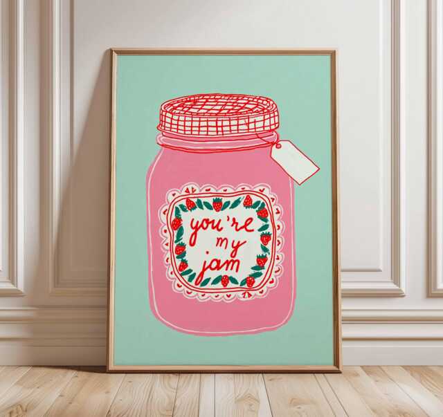 You're My Jam Poster, Retro Kitchen Wall Art, Cute Pop Art Print, Playful Strawberry Jar Illustration, Fun Vintage Home Decor Poster - image 1