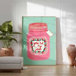 You're My Jam Poster, Retro Kitchen Wall Art, Cute Pop Art Print, Playful Strawberry Jar Illustration, Fun Vintage Home Decor Poster - thumbnail 2