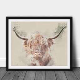 Highland Cow Lounge Wall Art, Living Room Animal Wall Print, Prints, Water Colour, Art Picture - thumbnail 2
