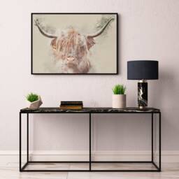 Highland Cow Lounge Wall Art, Living Room Animal Wall Print, Prints, Water Colour, Art Picture - thumbnail 1